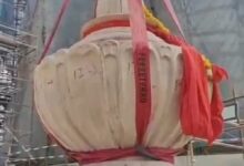 The urn installation ritual was completed on the main peak of Ram temple, the flagstaff installation work will begin soon