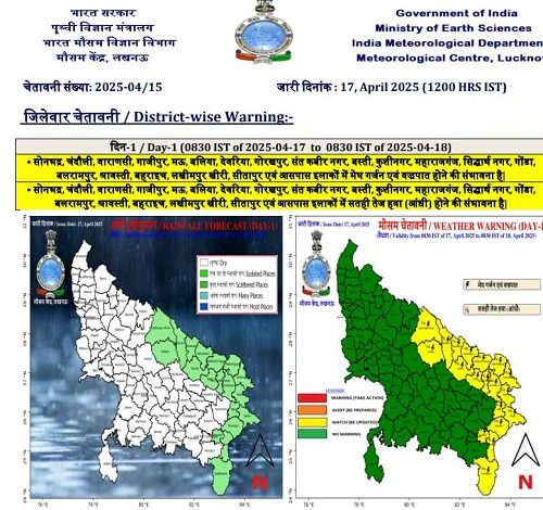 The weather will remain changeable in Uttar Pradesh for the next 3 days, the Meteorological Department has issued an alert for rain and storm