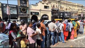 A huge crowd of devotees gathered to visit the south-facing ancient temple of Hanuman ji