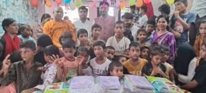 We Help Foundation distributed books and bags in Juggi Pathshala